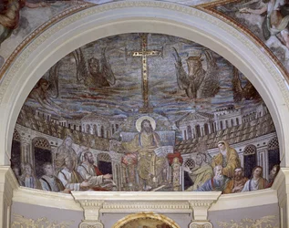 Christus auf dem Thron, umgeben von den Aposteln und den Heiligen Pudentiana und Praxedis, in der Apsis